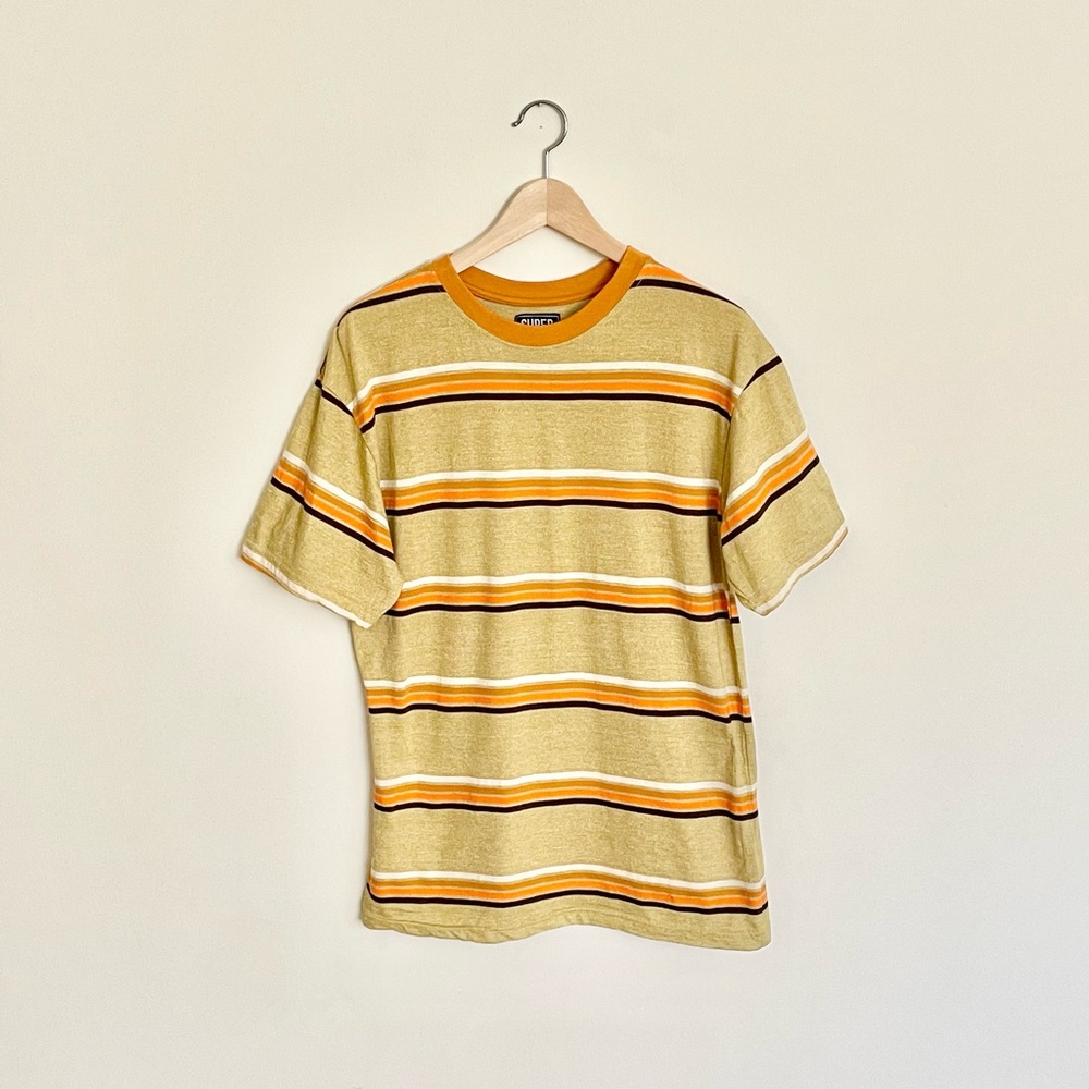 Super Massive Striped Gold Orange Skater Surf T Shirt Adult size Large